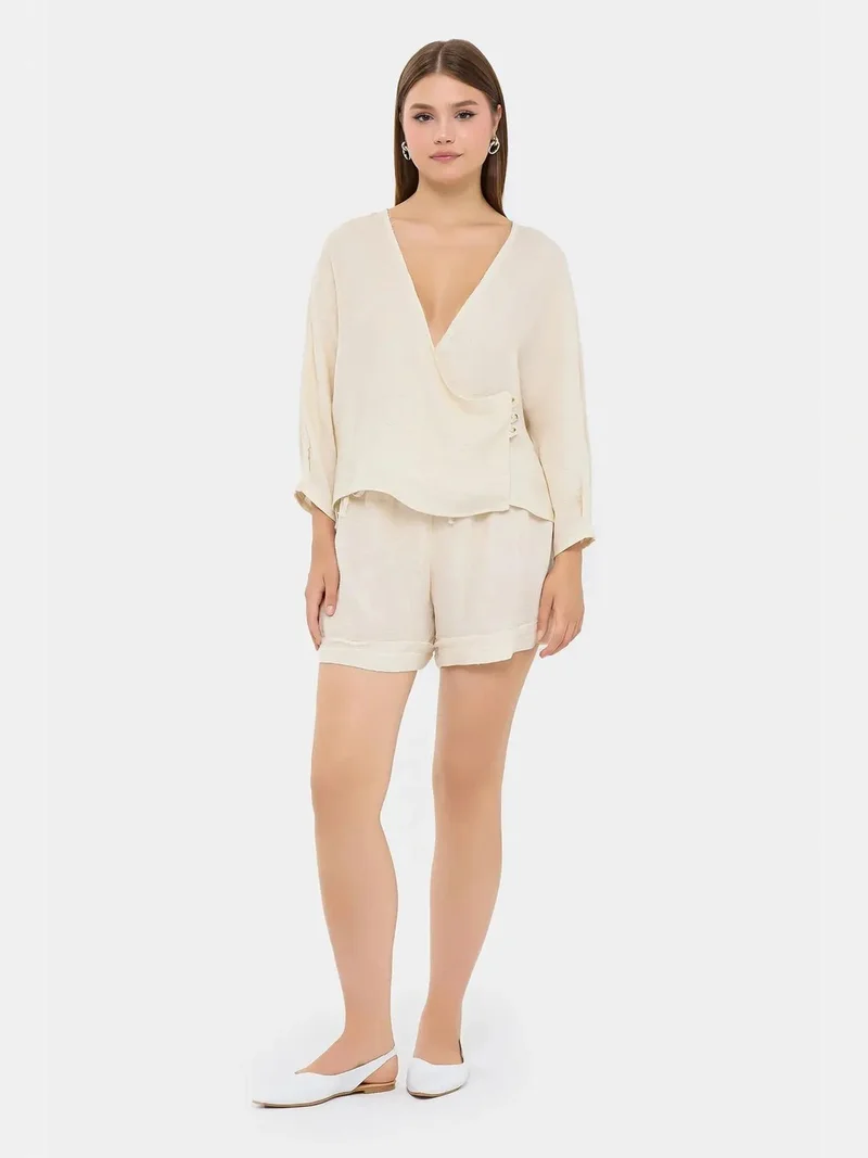 Cotton Wrap Buttoned Long Sleeve Coords