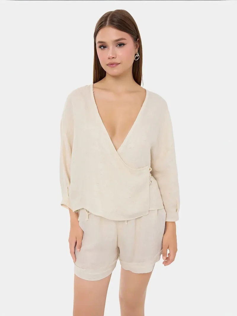 HICCUP  Cotton Wrap Buttoned Long Sleeve Coords for Women | Best Price UAE