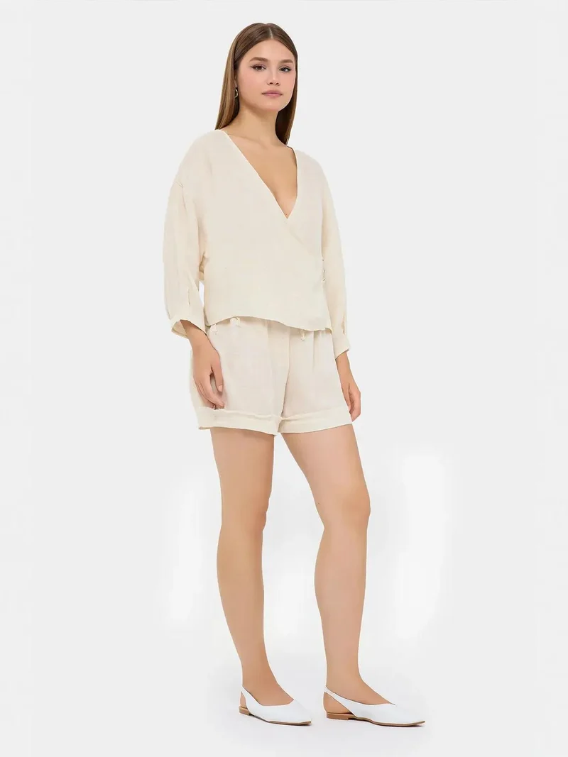HICCUP  Cotton Wrap Buttoned Long Sleeve Coords for Women | Best Price UAE