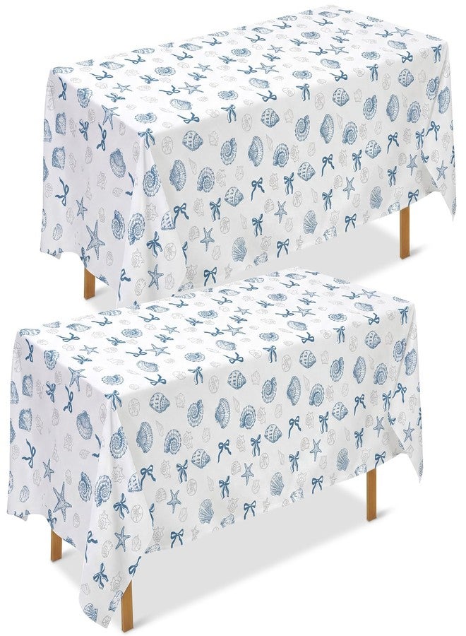 Chumia 2 Pcs Coastal Tablecloth White and Blue Bachelorette Tablecloth Disposable Plastic Waterproof Table Covers Dinner Party Setting Floral Wedding Bridal Home Party(Rectangle Shell) - Image 1