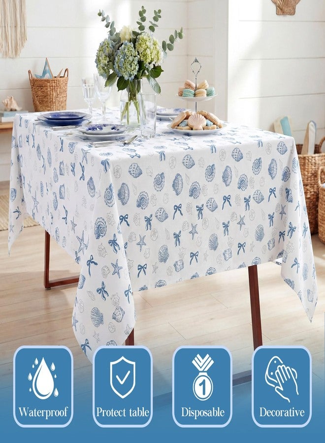 Chumia 2 Pcs Coastal Tablecloth White and Blue Bachelorette Tablecloth Disposable Plastic Waterproof Table Covers Dinner Party Setting Floral Wedding Bridal Home Party(Rectangle Shell) - Image 4