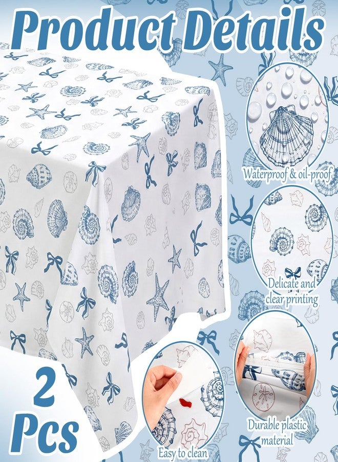 Chumia 2 Pcs Coastal Tablecloth White and Blue Bachelorette Tablecloth Disposable Plastic Waterproof Table Covers Dinner Party Setting Floral Wedding Bridal Home Party(Rectangle Shell) - Image 3