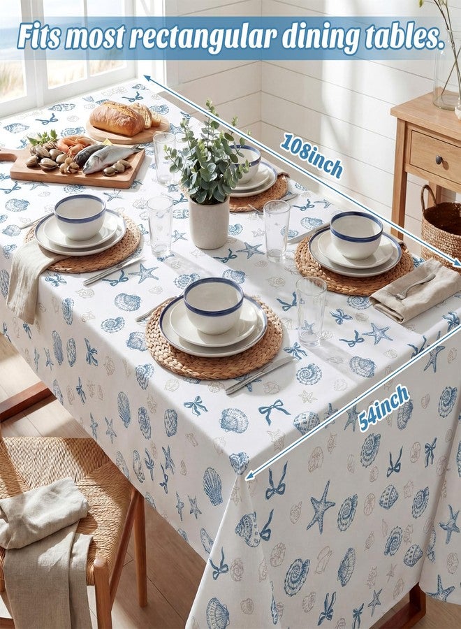 Chumia 2 Pcs Coastal Tablecloth White and Blue Bachelorette Tablecloth Disposable Plastic Waterproof Table Covers Dinner Party Setting Floral Wedding Bridal Home Party(Rectangle Shell) - Image 2