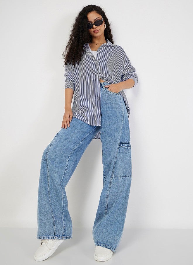 ساسافراس قميص نسائي فضفاض مخطط كاجوال - Image 5