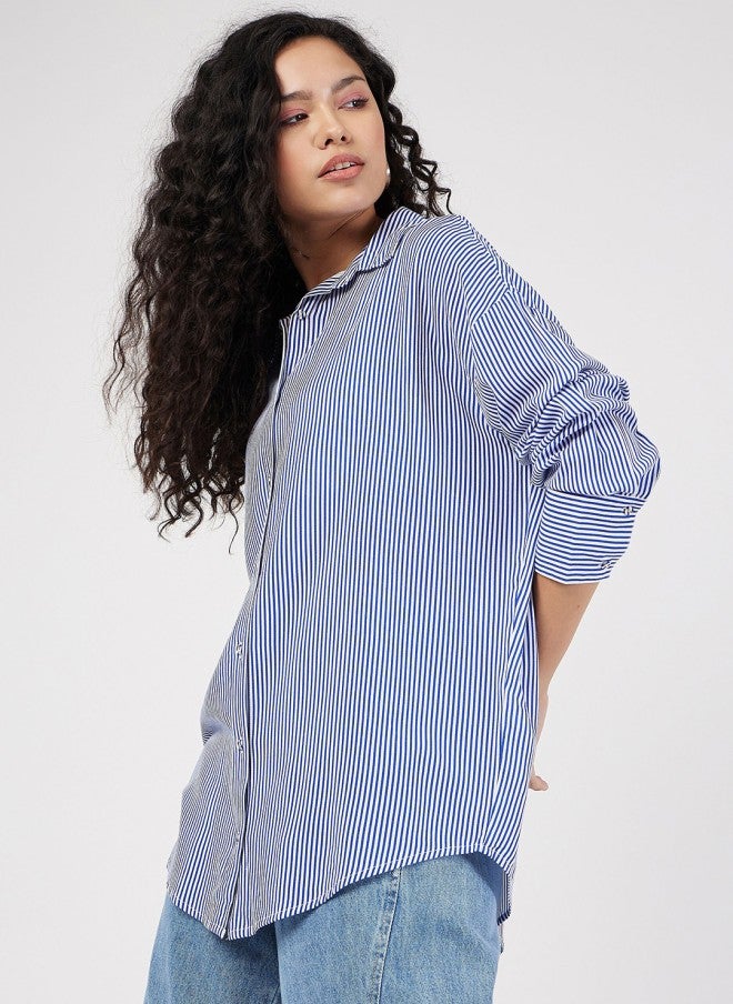 ساسافراس قميص نسائي فضفاض مخطط كاجوال - Image 3