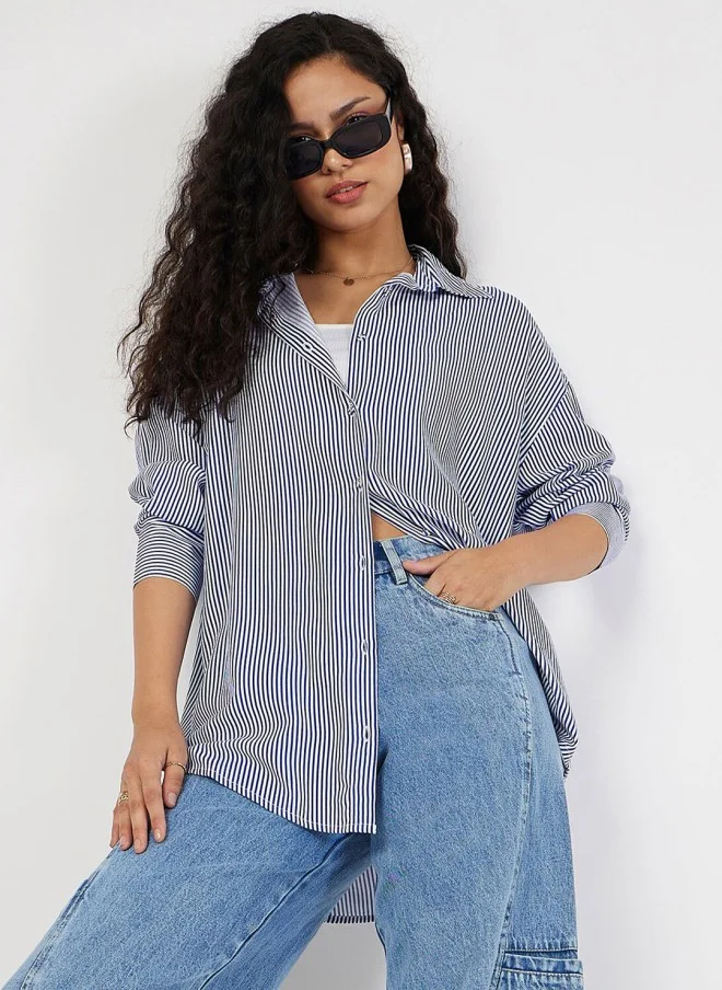 ساسافراس Oversized Striped Casual Shirt for Women