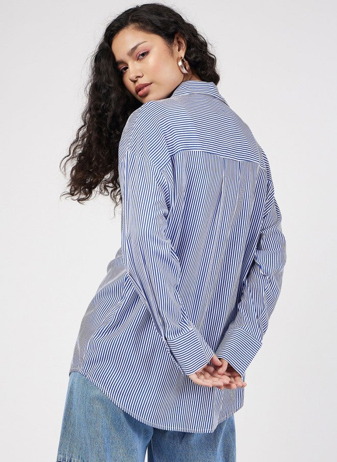 ساسافراس قميص نسائي فضفاض مخطط كاجوال - Image 4