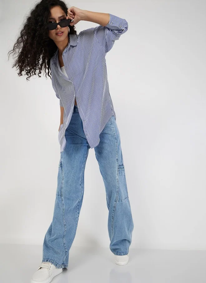ساسافراس Oversized Striped Casual Shirt for Women
