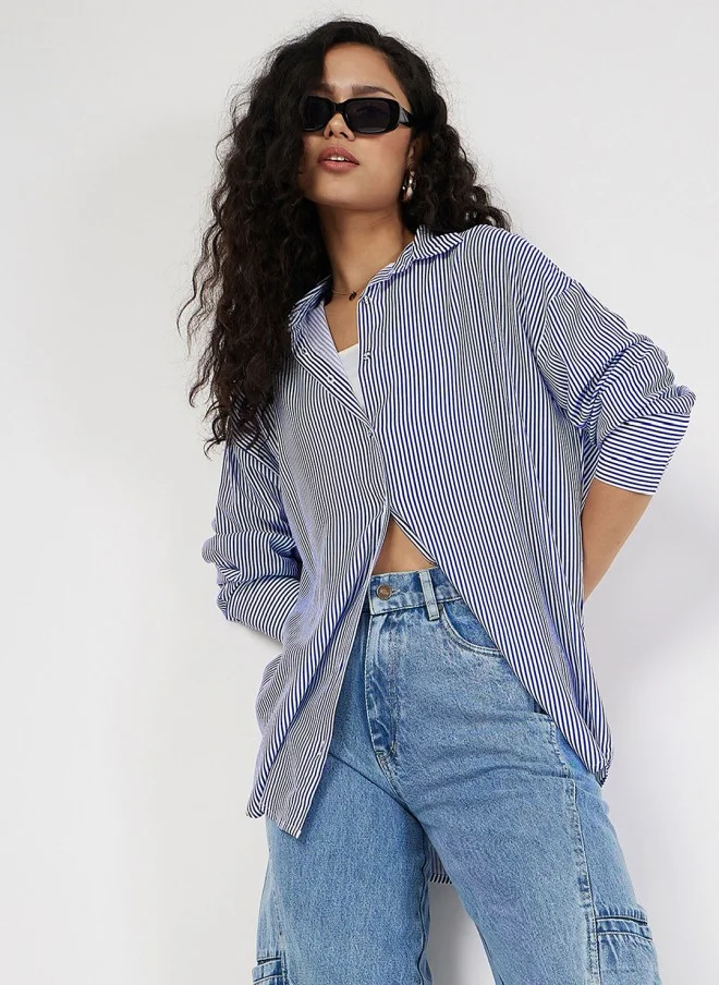ساسافراس Oversized Striped Casual Shirt for Women