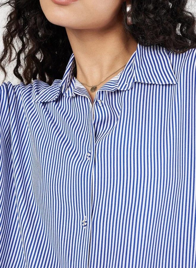 SASSAFRAS Oversized Striped Casual Shirt for Women