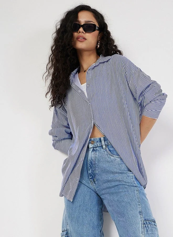 ساسافراس قميص نسائي فضفاض مخطط كاجوال