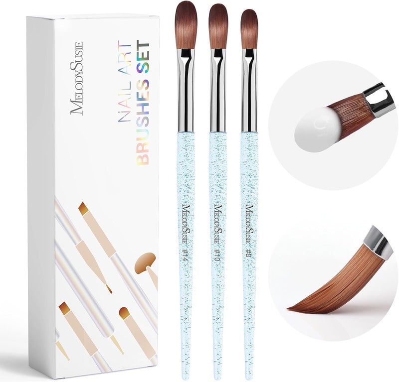 MelodySusie 3Pcs Acrylic Nail Brush Set Size 81014 Professional Nail Brushes for Acrylic Powder Nail Art Extension and 3D Nail Carving for DIY Home Salon Nail Art Manicure Tool Blue