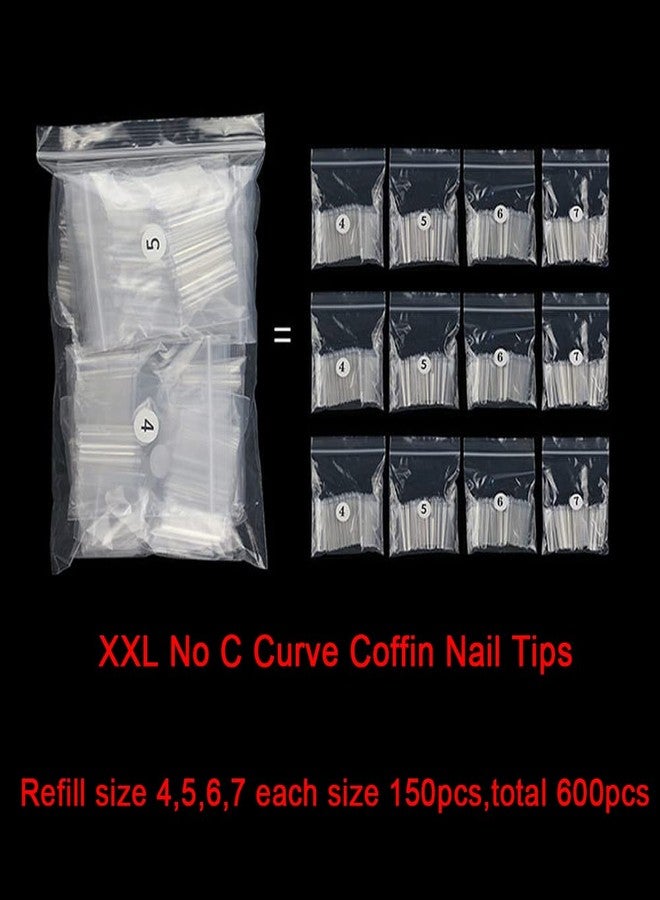 SWETIDY False Nail (600Pcs Refill XXL Coffin, No C Curve, Clear, Acrylic, Ballerina, Half Cover) - 4, 5, 6, 7 Sizes - Image 2