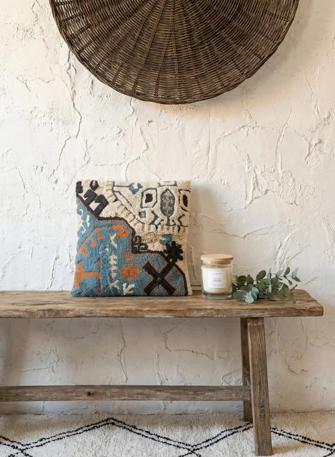 Sanskrutihomes Blue Embroidered Cotton Square Cushion Cover, Medium