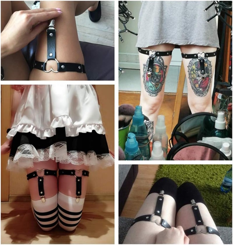 YunPeng Store Women Leather Garters Sexy Heart Leg Garter Belt Kawaii Punk Rock Anti-Slip Clips Elastic Garter 2pcs - Image 2