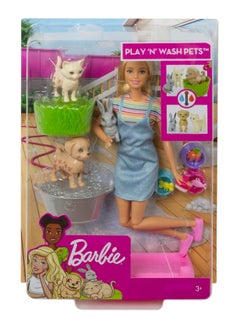 Mattel BARBIE Barbie Play And Wash Pets Playset with Blonde Doll and 3 Color Change Animal Figures  - Image 2