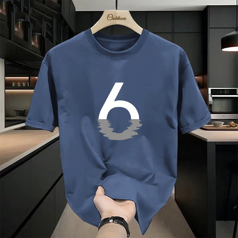 Japanese-Style Trendy Brand Printed Round Neck Short-Sleeve T-Shirt For Men, Summer Heavyweight Pure Cotton Half-Sleeve Loose Casual Top - Image 1