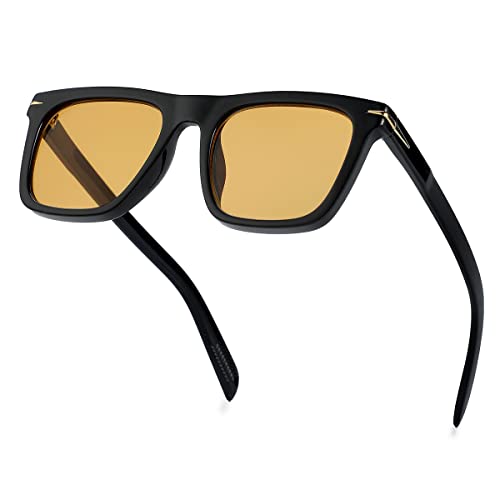 JOVAKIT Fashion Square Sunglasses for Men Women Trendy Flat Lens Sun Glasses Outdoor Sports Driving Sunnies UV400 Protection (Black/Orange) - Image 1