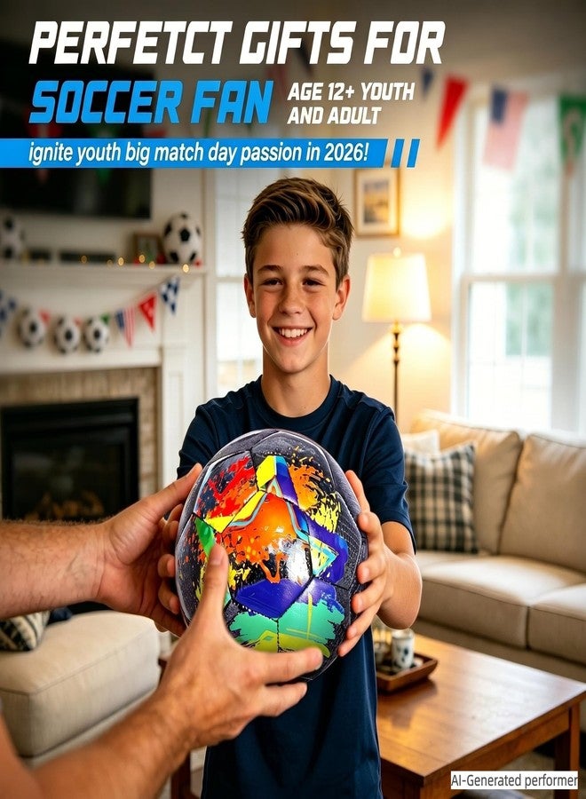 Champhox Soccer Balls Size 5, Official Match Weight Long-Lasting Construction, Outdoor Soccer Balls for Boys Girls Youth Skills Practicing Christmas Birthday Gifts (Black, Size 5) - Image 3