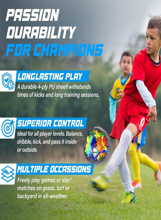Champhox Soccer Balls Size 5, Official Match Weight Long-Lasting Construction, Outdoor Soccer Balls for Boys Girls Youth Skills Practicing Christmas Birthday Gifts (Black, Size 5) - Image 4