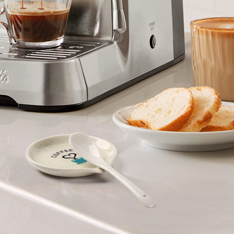 FANGSUN Coffee Spoon Rest, 3.5 Inch Ceramic Spoon Holder for Coffee Bar Accessories, Small Teaspoon Rest for Cafe Station Decor, Cute Farmhouse Cafe Bar Decor for Countertop, White - Image 3