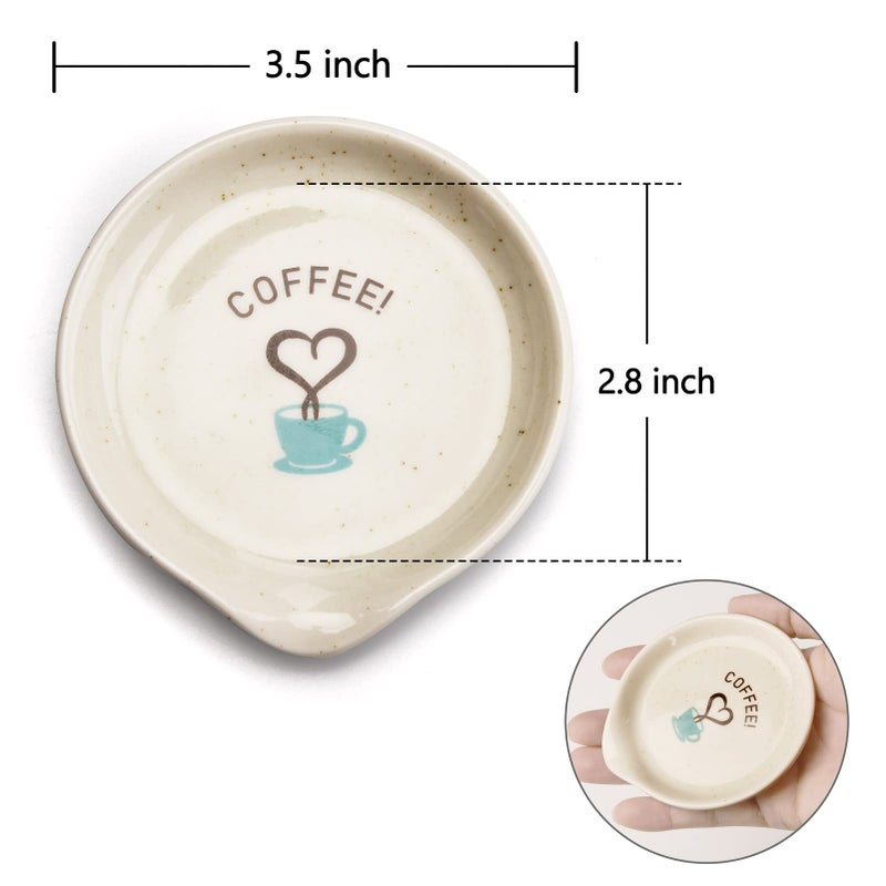 FANGSUN Coffee Spoon Rest, 3.5 Inch Ceramic Spoon Holder for Coffee Bar Accessories, Small Teaspoon Rest for Cafe Station Decor, Cute Farmhouse Cafe Bar Decor for Countertop, White - Image 4