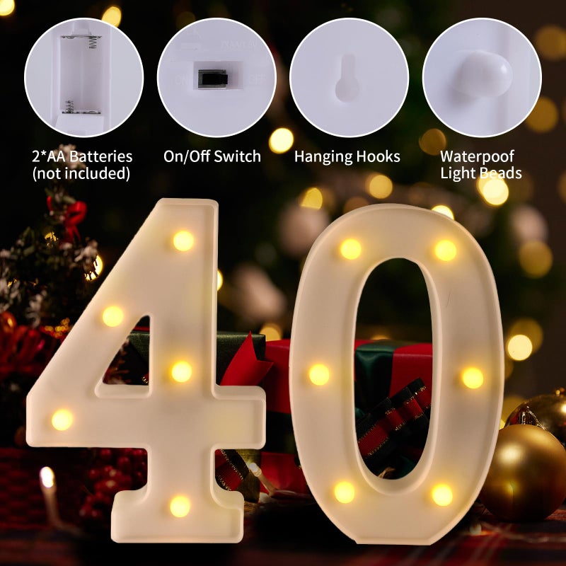 Funsky 40th Birthday Decorations Woman Man,Marquee Numbers for 40th Wedding Anniversary Decorations,Light up Numbers 40 Sign for Party Backdrop Wall Decor,40 Birthday Centerpieces Table Decoration - Image 3