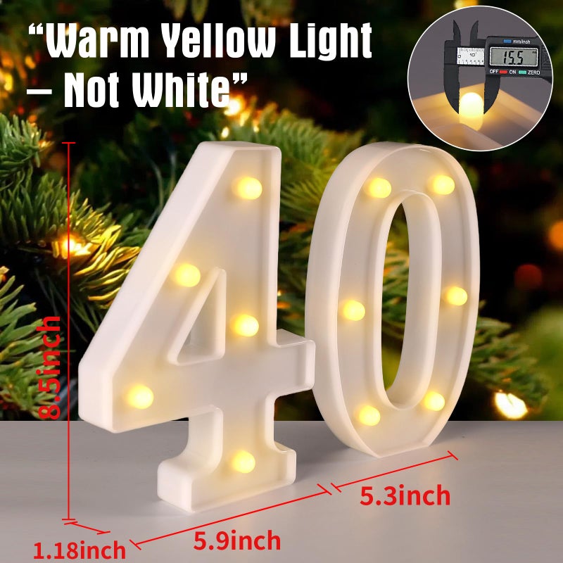 Funsky 40th Birthday Decorations Woman Man,Marquee Numbers for 40th Wedding Anniversary Decorations,Light up Numbers 40 Sign for Party Backdrop Wall Decor,40 Birthday Centerpieces Table Decoration - Image 2