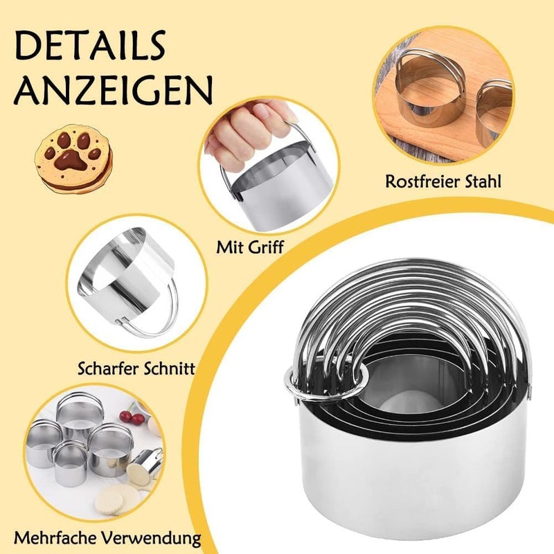 Styxon مجموعة قواطع بسكويت ستاكسون 5 قطع من الفولاذ المقاوم للصدأ، قواطع كعك دائرية مع مقبض لقطع العجين السميك أو الرقيق، مجموعة أدوات الخبز من الفولاذ المقاوم للصدأ يوان - Image 3