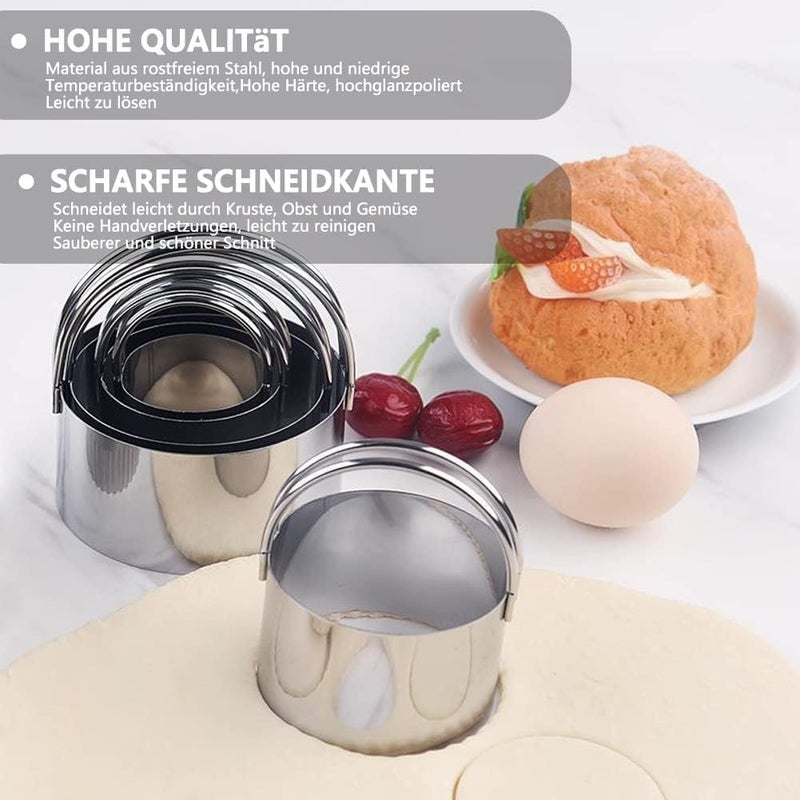 Styxon مجموعة قواطع بسكويت ستاكسون 5 قطع من الفولاذ المقاوم للصدأ، قواطع كعك دائرية مع مقبض لقطع العجين السميك أو الرقيق، مجموعة أدوات الخبز من الفولاذ المقاوم للصدأ يوان - Image 4