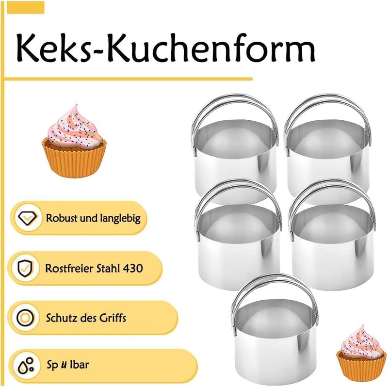 Styxon مجموعة قواطع بسكويت ستاكسون 5 قطع من الفولاذ المقاوم للصدأ، قواطع كعك دائرية مع مقبض لقطع العجين السميك أو الرقيق، مجموعة أدوات الخبز من الفولاذ المقاوم للصدأ يوان - Image 2