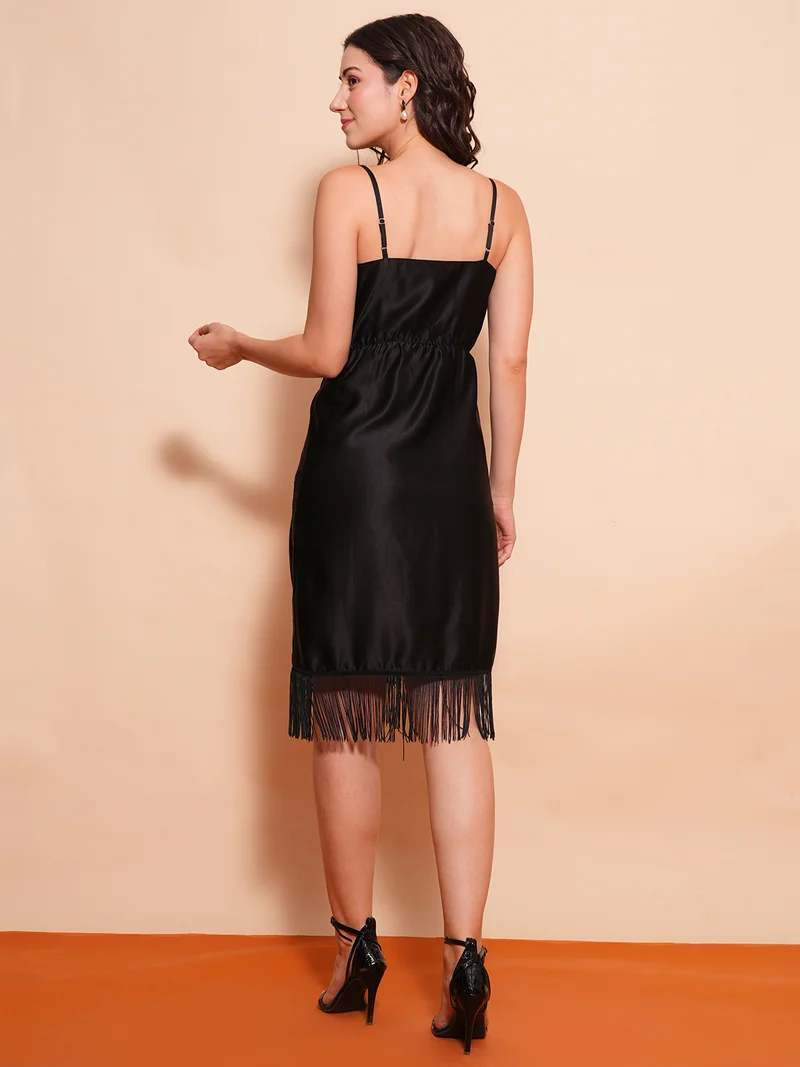 globus Globus Women Fringed Satin Wrap Party Dress