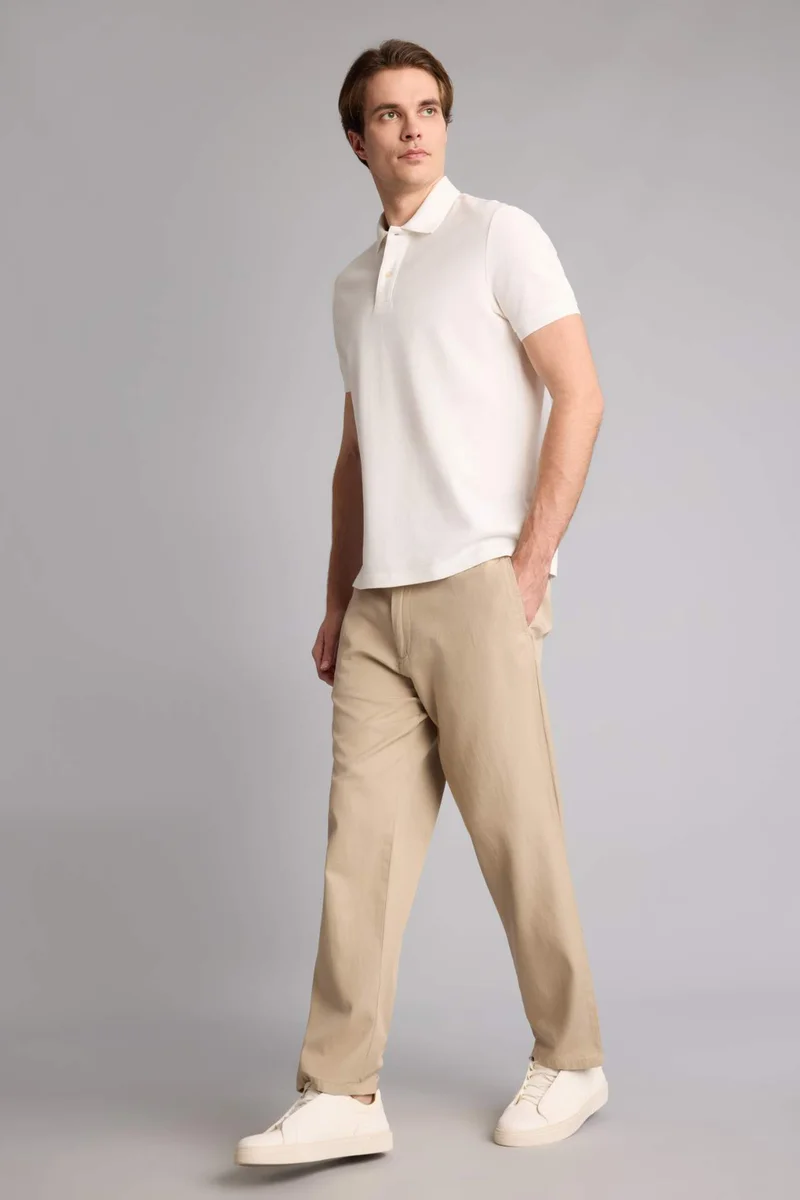Regular Fit Elastic Waist Straight Leg Trousers