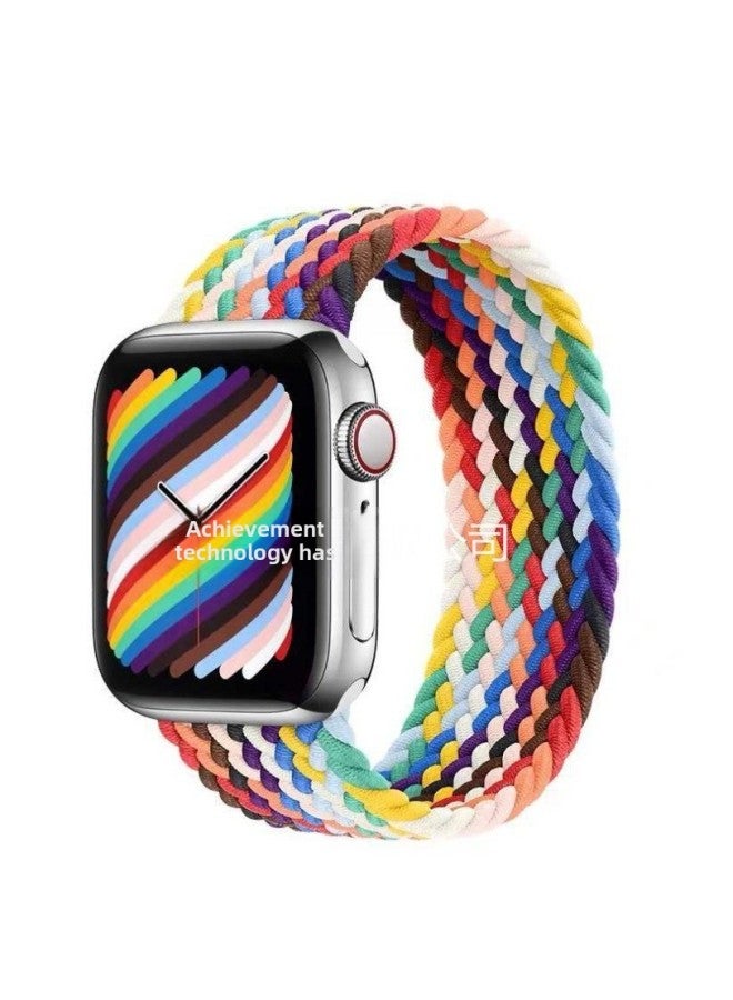 For IWatch Apple Rainbow Strap Woven Rainbow Watch Strap Single Loop Watch Strap Apple Smart Watch Strap-Color:Colorful Powder 42/44/45 Plastic Head ]  - Image 3