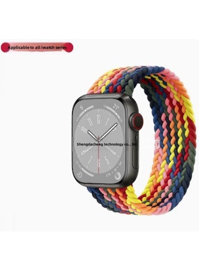 For IWatch Apple Rainbow Strap Woven Rainbow Watch Strap Single Loop Watch Strap Apple Smart Watch Strap-Color:Colorful Powder 42/44/45 Plastic Head ]  - Image 1