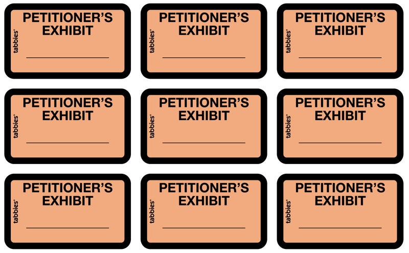Tabbies Legal Exhibit Labels, Label: 1-5/8"W x 1" H, Sheet: 5-1/4"W x 3-1/4"H, Orange, PETITIONER'S Exhibit 252 Label/Pack (58026) - Image 2