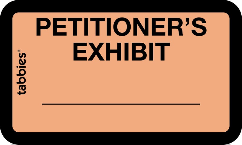Tabbies Legal Exhibit Labels, Label: 1-5/8"W x 1" H, Sheet: 5-1/4"W x 3-1/4"H, Orange, PETITIONER'S Exhibit 252 Label/Pack (58026) - Image 1