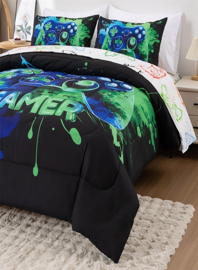 NTBED Game Console Comforter Set for Boys Girls Kids Tie Dye Gaming Lightweight Microfiber Gamer Bedding Sets (Blue Green, Twin 5Pcs) - Image 3