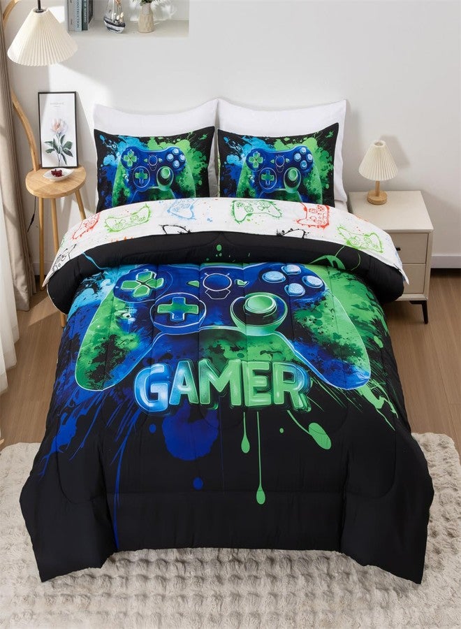 NTBED Game Console Comforter Set for Boys Girls Kids Tie Dye Gaming Lightweight Microfiber Gamer Bedding Sets (Blue Green, Twin 5Pcs) - Image 2