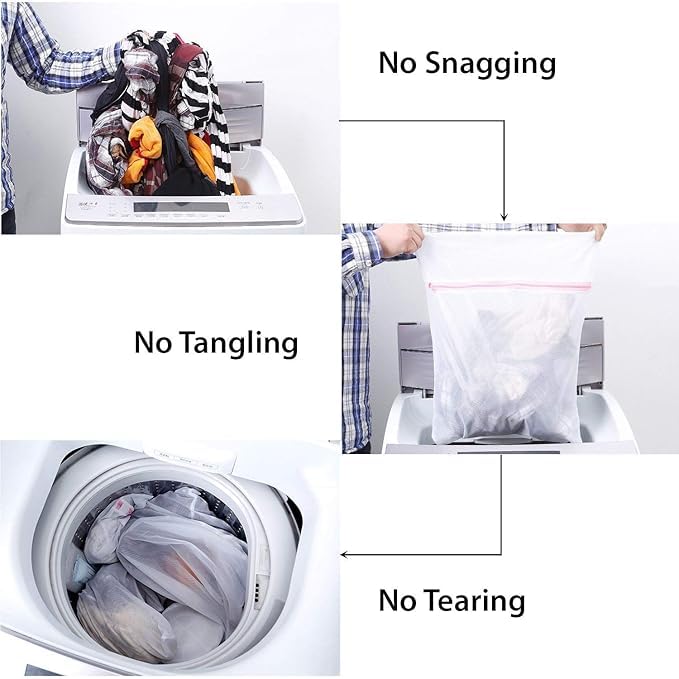 ARUP Mesh Laundry Clothes Washing Bag With Zipper For Washing Machine Delicates InWash CleaningSet Of 3 - Image 4