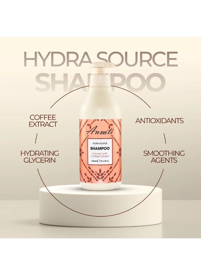 Anvati Hydra Source Coffee Extract Shampoo 750ml | Hydrating & Nourishing Hair Shampoo for Dry, Weak & Dull Hair | Deep Cleansing Formula for Soft, Smooth & Healthy-Looking Hair | Suitable for Daily Use - Image 5