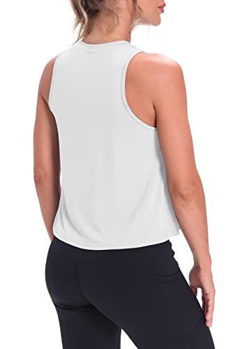 Mippo Workout Tank Tops for Women Athletic Gym Crop Tops Sleeveless Workout Shirts Activewear Running Clothes White L - Image 3
