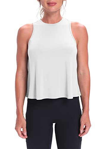 Mippo Workout Tank Tops for Women Athletic Gym Crop Tops Sleeveless Workout Shirts Activewear Running Clothes White L - Image 2
