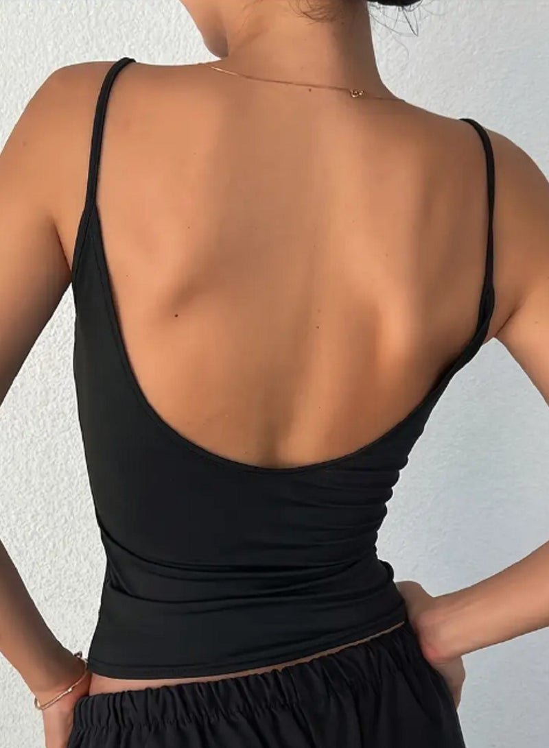 MANIKAN MANIKAN Sleek open back camisole tank top with thin spaghetti straps and scoop neckline, perfect for layering or wearing alone  - Image 4
