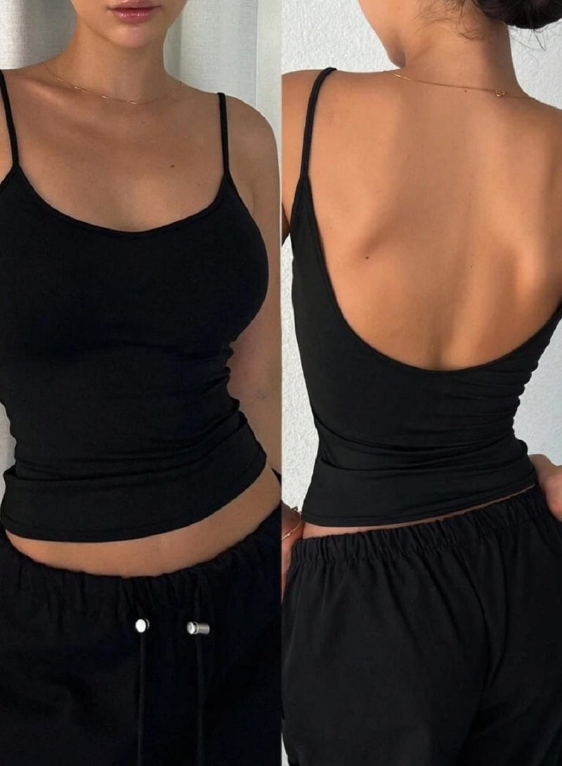 MANIKAN MANIKAN Sleek open back camisole tank top with thin spaghetti straps and scoop neckline, perfect for layering or wearing alone  - Image 5
