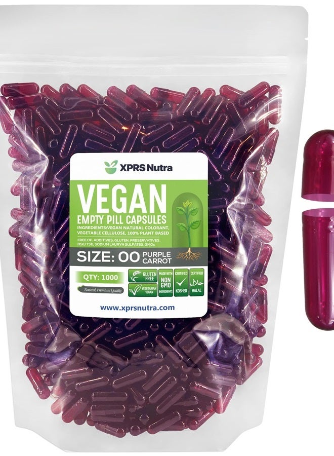 XPRS Nutra Size 00 Empty Capsules - 1000 Count Empty Vegan Capsules - Vegetarian Empty Pill Capsules- DIY Vegetable Capsule Filling- Veggie Pill Capsules Empty Caps (Purple Carrot) - Image 1