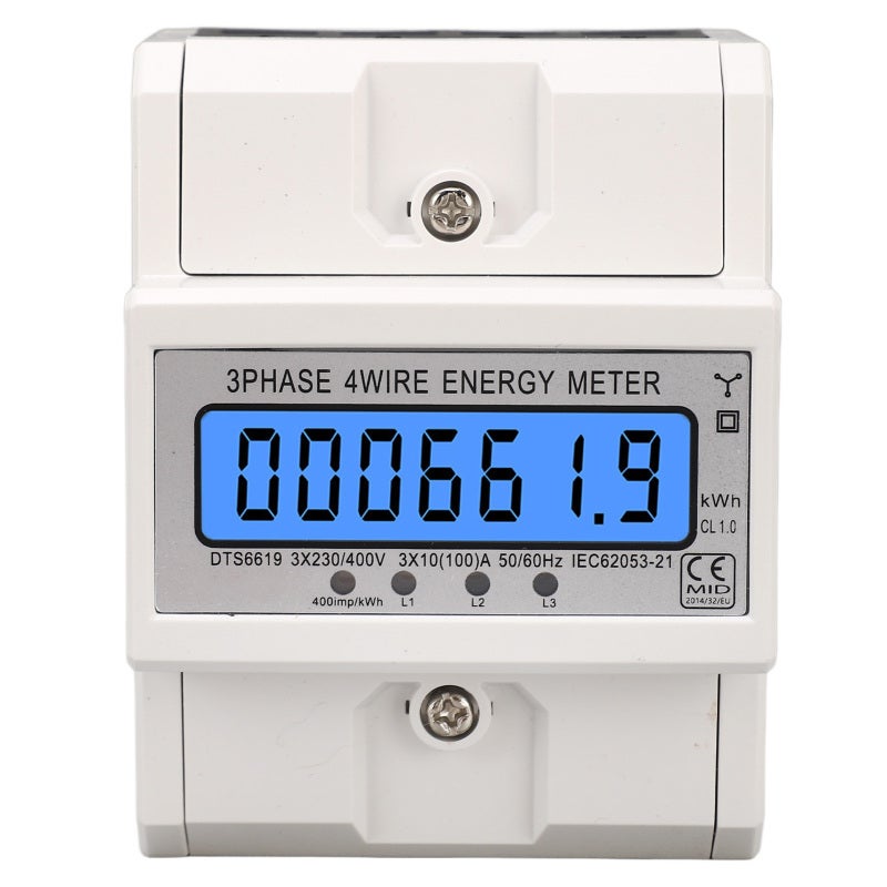 LCD Energy Meter 3 Phase 10/100A 400V High Accuracy Anti Electromagnetic Interference - Flame Retardant PC Casing Rail Mount AC Ammeter for Industrial Power Office Hospital School Apartment - Image 1