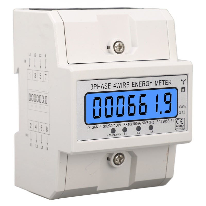 LCD Energy Meter 3 Phase 10/100A 400V High Accuracy Anti Electromagnetic Interference - Flame Retardant PC Casing Rail Mount AC Ammeter for Industrial Power Office Hospital School Apartment - Image 5