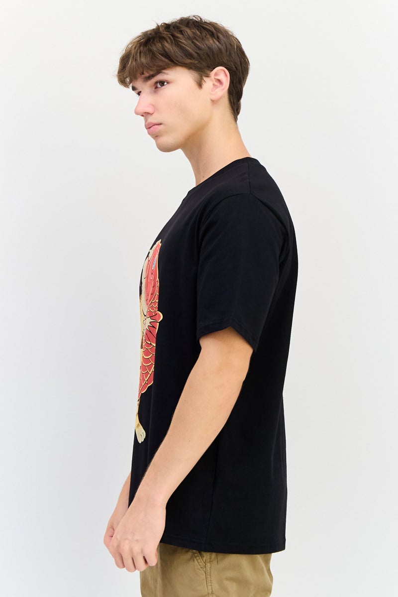 YOTO تي شيرت رجالي بأكمام قصيرة وياقة دائرية، مطبوع برسومات، أسود - Image 4