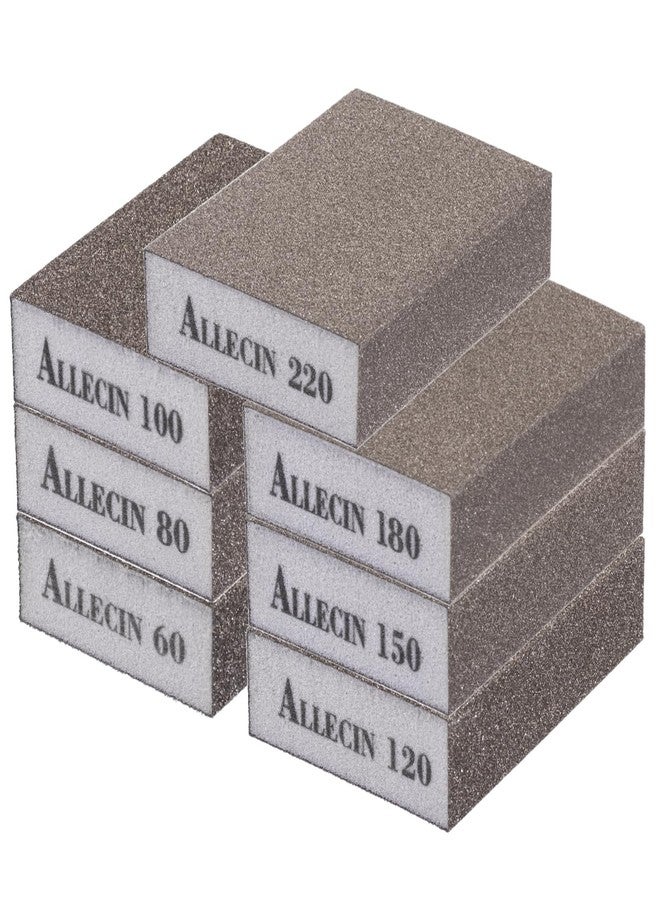 ALLECIN Sanding Sponge 60 80 100 120 150 180 220 Grit Reusable and Washable Wet Dry Sand Block Coarse Medium Fine Sandpaper Blocks for Wood Drywall Metal Crafts (Pack of 7 Pcs) - Image 1